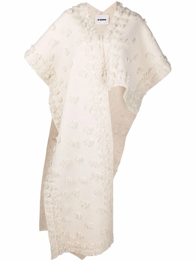 Jil Sander Asymmetric Wool Cape In White