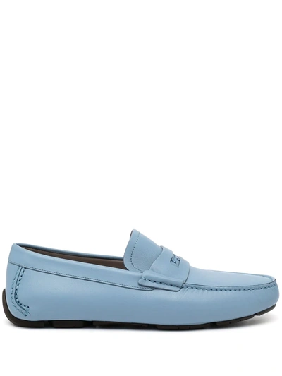 Ferragamo Round-toe Leather Loafers In Blue