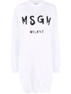 Msgm Logo-print Cotton Jumper Dress In White