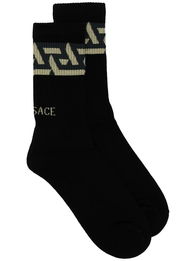Versace Logo-print Ribbed Socks In Black