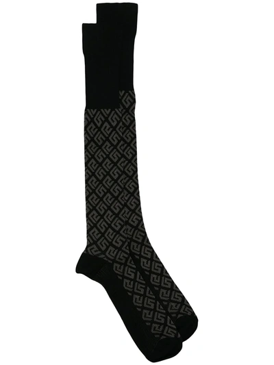 Versace Greca-print Knitted Socks In Black