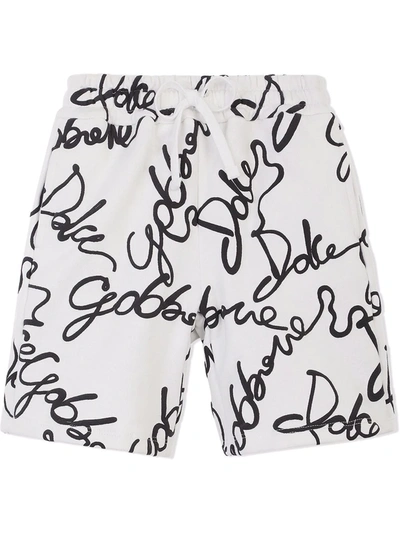 Dolce & Gabbana Kids' All-over Logo Print Shorts In White