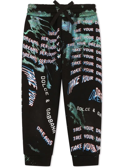 Dolce & Gabbana Kids' Graphic-print Cotton Track Trousers In Black