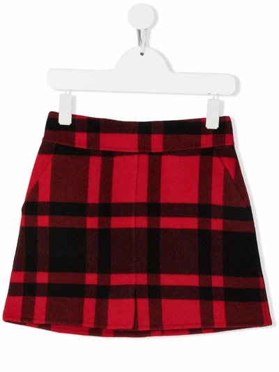 P.a.r.o.s.h Kids' Tartan-check Wool Mini Skirt In Red