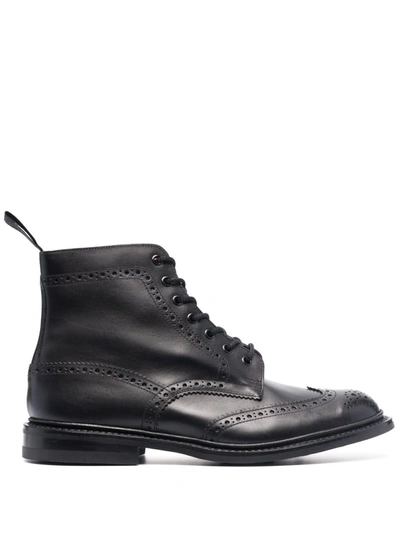 Tricker's Chunky Sole Ankle Boots With Brogue Detailing In Blue