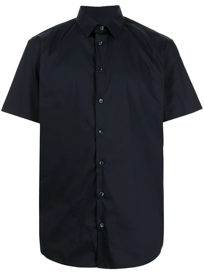 Giorgio Armani Short-sleeve Cotton-blend Shirt In Blue
