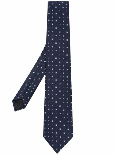 Hugo Boss Geometric-print Pointed Tie In Blue
