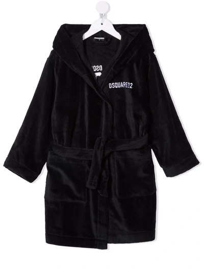 Dsquared2 Kids' Embroidered-icon Robe In Black