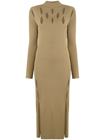 Dion Lee Ribbed-knit Slash-detail Dress In Army Green