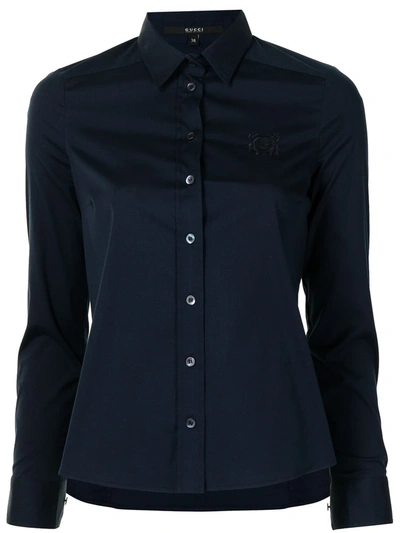 Gucci Embroidered Logo Shirt In Blau