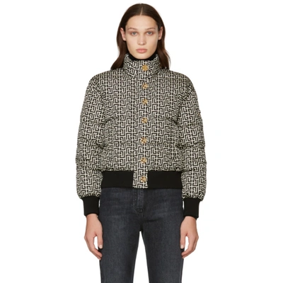 Balmain Cropped Embellished Quilted Printed Shell Down Jacket In Blk/wht