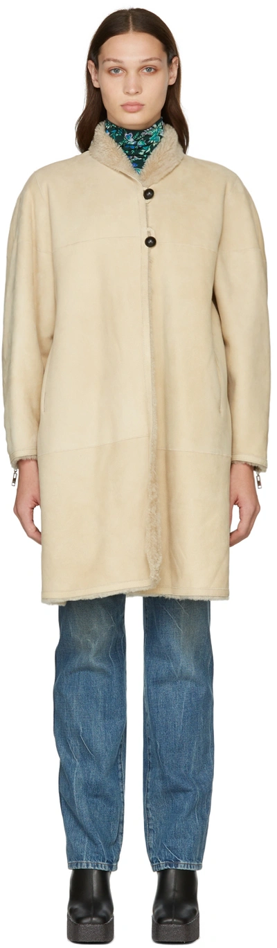 Isabel Marant Reversible Beige Abazoe Shearling Coat In Neutrals