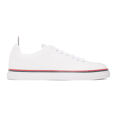Thom Browne Low-top Calf Leather Sneakers With Stripe Accents In White