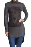 Go Couture Lion Turtleneck Tunic In Charcoal Print 1