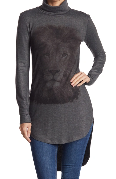 Go Couture Lion Turtleneck Tunic In Charcoal Print 1