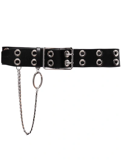 Alessandra Rich Chain-line Trim Leather Belt In Black