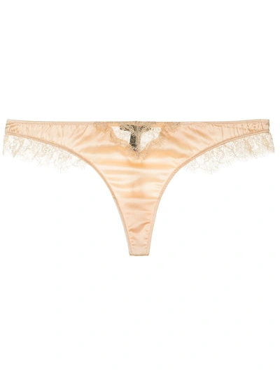 Kiki De Montparnasse Lace-insert Silk-blend Thong In Neutrals