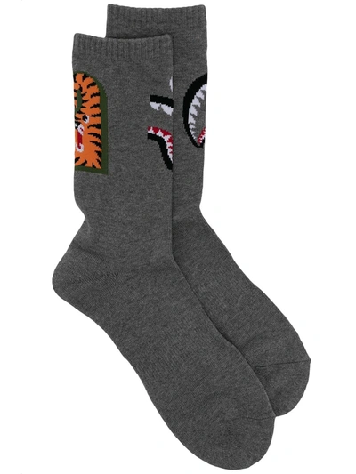 A Bathing Ape Logo-print Socks In 灰色