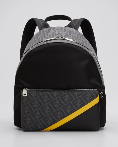 Fendi Men's Ff Logo Colorblock Backpack In Black/yellow