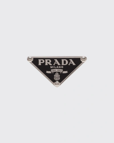 Prada Enamel Triangle Logo Clip Earring, Left In Black