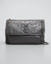 Saint Laurent Niki Medium Crinkled Calf Flap-top Shoulder Bag In Gray/red