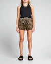 Tom Ford Velvet-trimmed Leopard-print Silk-blend Satin Shorts In Black & Beige