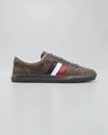 Moncler Men's Monaco Tricolor Suede Low-top Sneakers In Charcoal