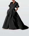 Carolina Herrera Wide-sleeve Shirt Ball Gown W/ Pockets In Black