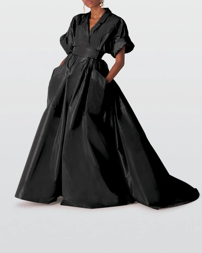 Carolina Herrera Wide-sleeve Shirt Ball Gown W/ Pockets In Black