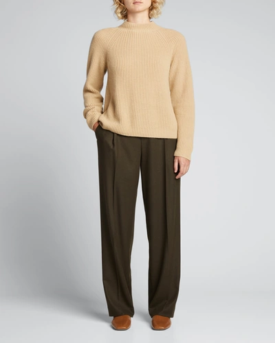 Vince Mock-neck Shaker Rib Cashmere Sweater In Fauna