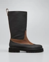 Loro Piana Regent Fishing Leather And Coated-canvas Rain Boots In Blackfossil Wood