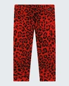 Dolce & Gabbana Girl's Cheetah-print Stretch Cotton Leggings In H793n Redbk Prt
