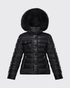 MONCLER GIRL'S ARMOISE FUR-TRIM QUILTED JACKET,PROD167690040