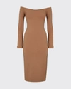 Fendi Off-shoulder Wool Jersey Midi Dress In Camel