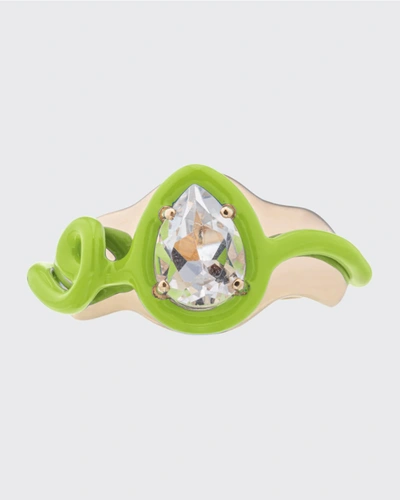 Bea Bongiasca Squiggle Ring In Lime Green Enamel And Rock Crystal