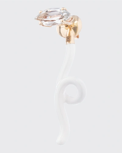 Bea Bongiasca Groovy Earring With White Enamel And Marquise Rock Crystal, Single In 9k Yellow Gold,silver