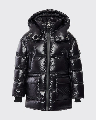 Mackage Kid's Kennie Quilted Logo Jacket In Black