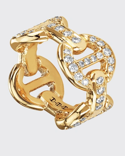 Hoorsenbuhs Dame Classic Tri-link Ring With Diamond Bridges In Diamond Yellow Gold