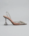 Amina Muaddi Begum 90mm 'glass' Slingback Pumps In Light Grey