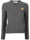 Comme Des Garçons Play Embroidered Heart V-neck Jumper In Grau