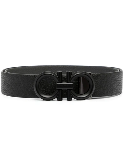 Ferragamo Reversible And Adjustable Gancini Belt In Black