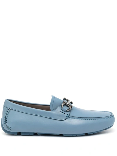 Ferragamo Gancini-embellished Leather Loafers In Blau