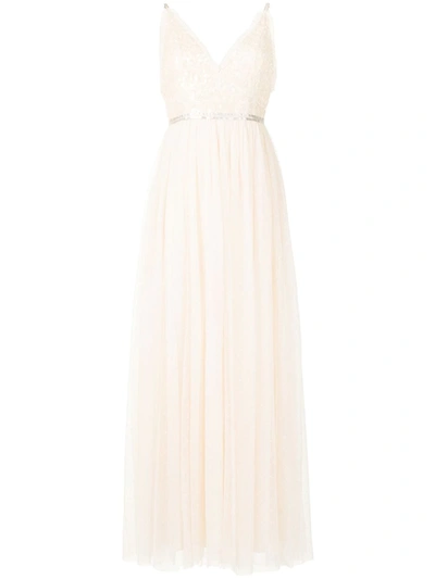 Needle & Thread Aurelia Sequin-embellished Frill-trim Tulle Gown In Champagne