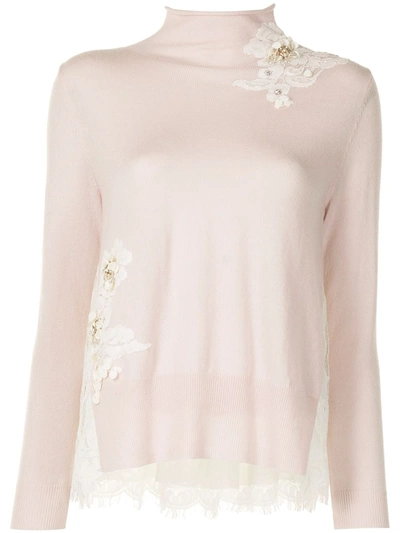 Onefifteen Floral-appliqué Knitted Jumper In Weiss