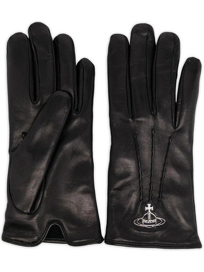 Vivienne Westwood Black Leather Gloves In Braun