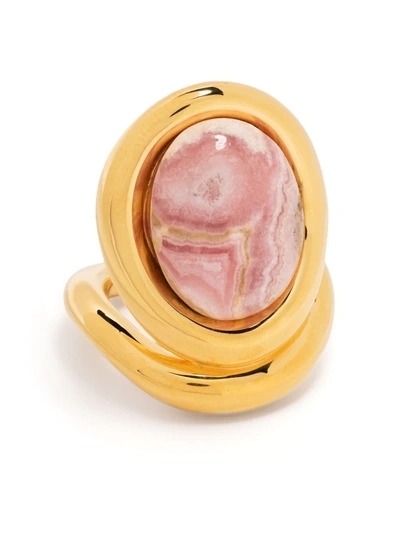 Charlotte Chesnais Small Framed Rhodochrosite Ring In Vermeil Rhodochros