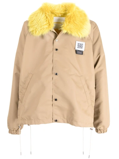 Fumito Ganryu Faux-fur Collar Shirt Jacket In Nude