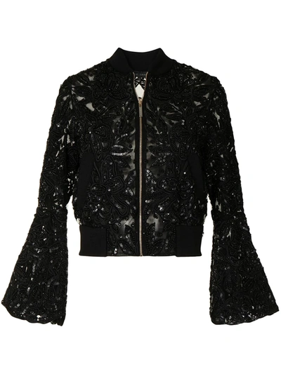 Elie Saab Sequin-embellished Bell-sleeve Jacket In Schwarz