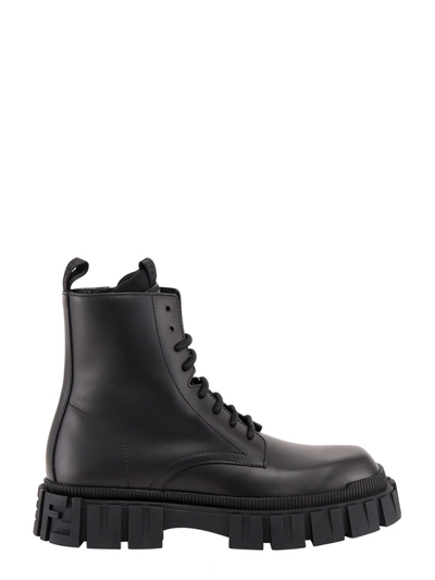 Fendi Lace-up Leather Boots In Black