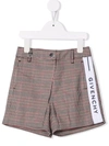 GIVENCHY KIDS SHORTS WITH LOGO TAPE AND MULTICOLORED TATTERSALL MOTIF,H14129 Z67
